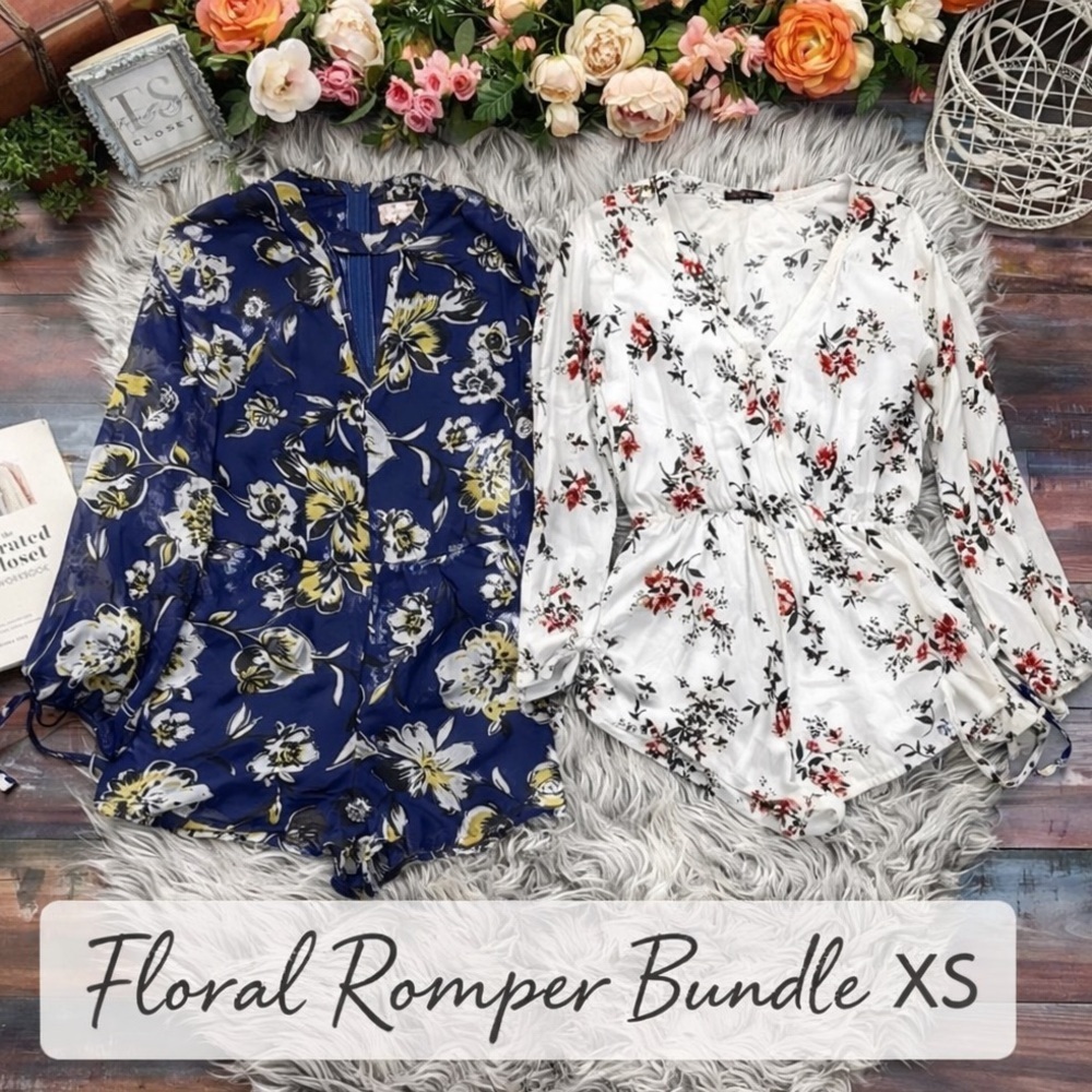 Floral Romper Bundle Kendall & Kylie + Band of Gypsies Sheer Navy Cottagecore